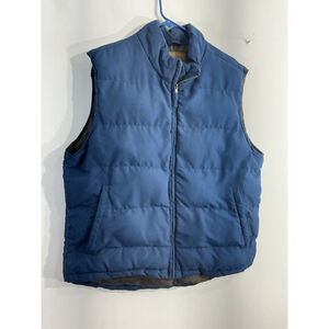 Men’s St John’s Bay Quilted Puffer Vest Large Blue Full Zip Mock Neck Lined